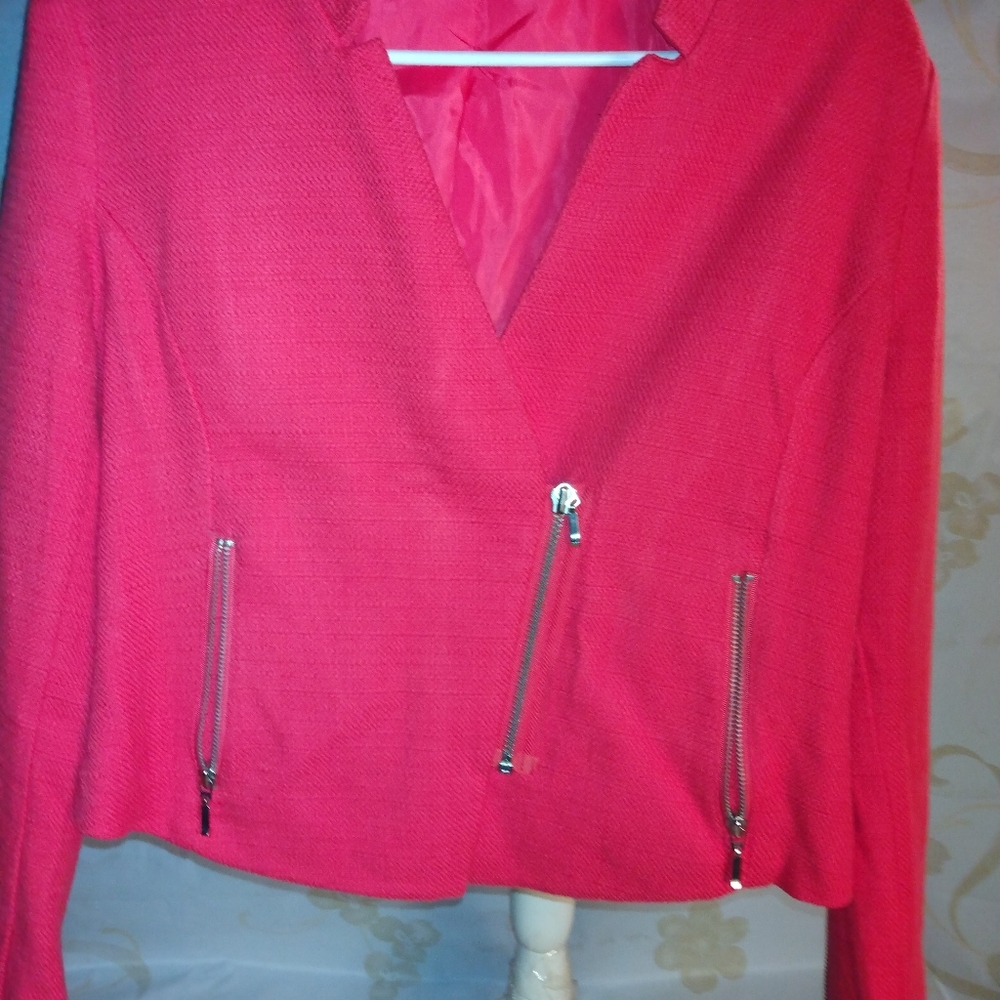 Mossimo womens 12 red zipper blazer crop